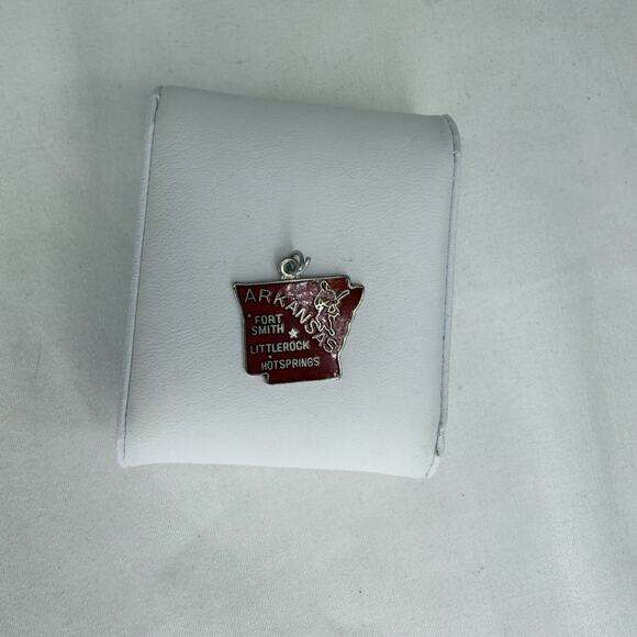 Nano Jewelry - Nano Taiwan Arkansas Red Enameled Map Shape Pendant, Unknown Metal, State, City